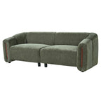 Modern Minimalist Curved Block Sofa with Wood Accents - Cream Boucle