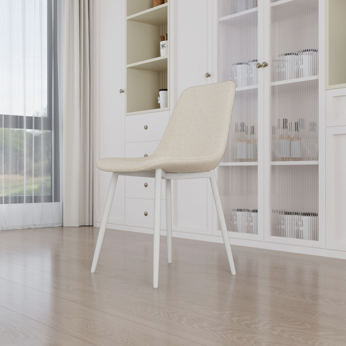 Modern Kitchen Dining Chairs Set of 4 with Linen Padding - Beige
