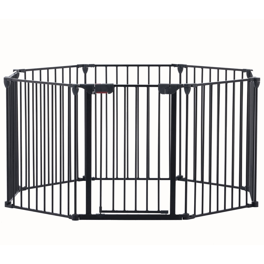 Adjustable Metal Safety Gate Play Yard with Pivoting Panels - Black