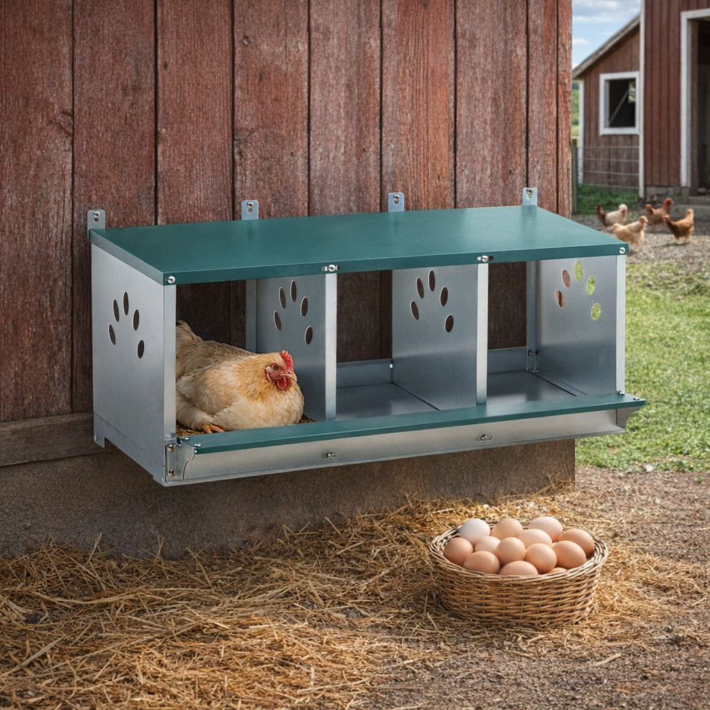 Galvanized Steel Metal Nesting Boxes for Chicken with Three Compartments
