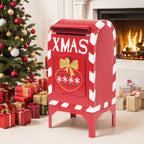 Red Iron Christmas Mailbox Decoration with Sturdy Iron Construction - Red