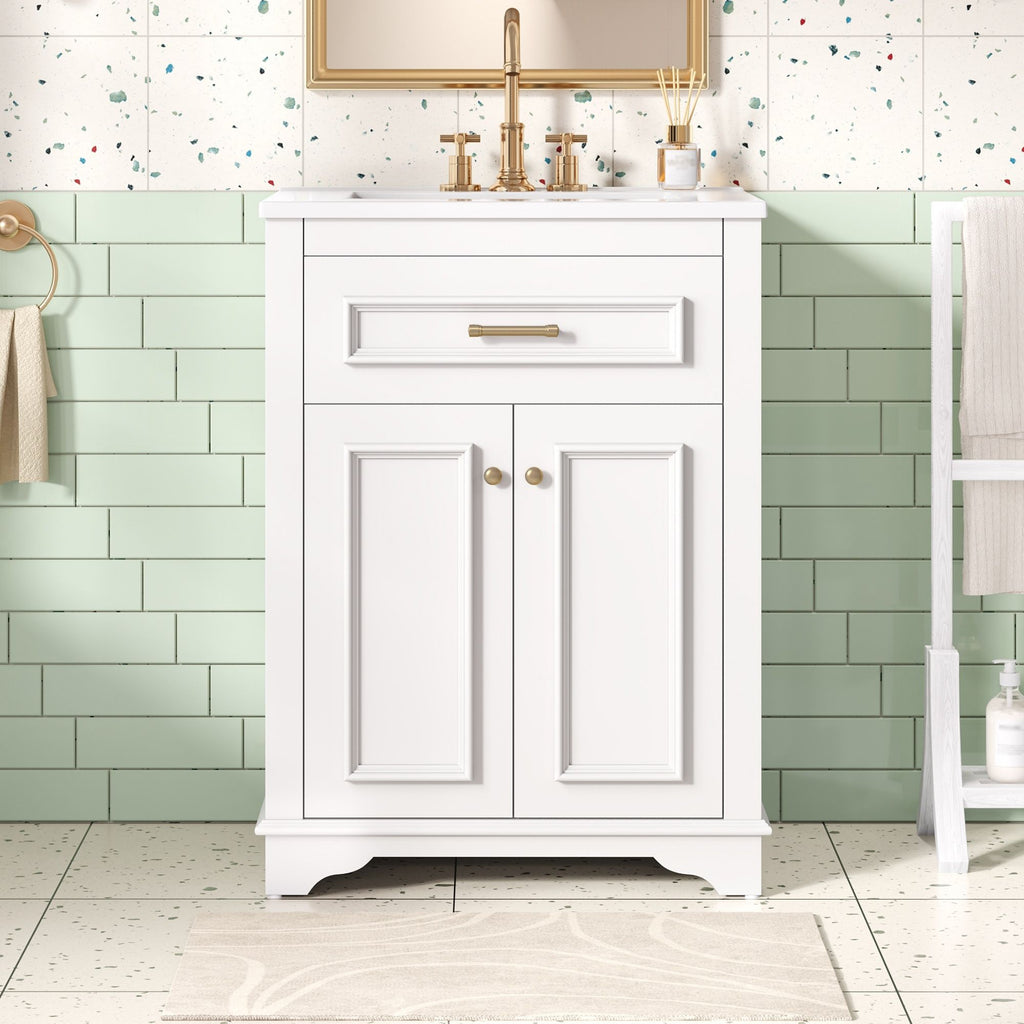 Bathroom Vanity with Integrated Sink and Storage Cabinet - Dark Green, Black, White
