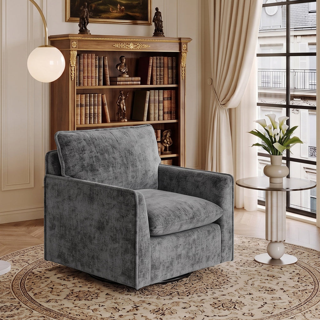 360° Swivel Accent Chair with Chenille Upholstery - Gray