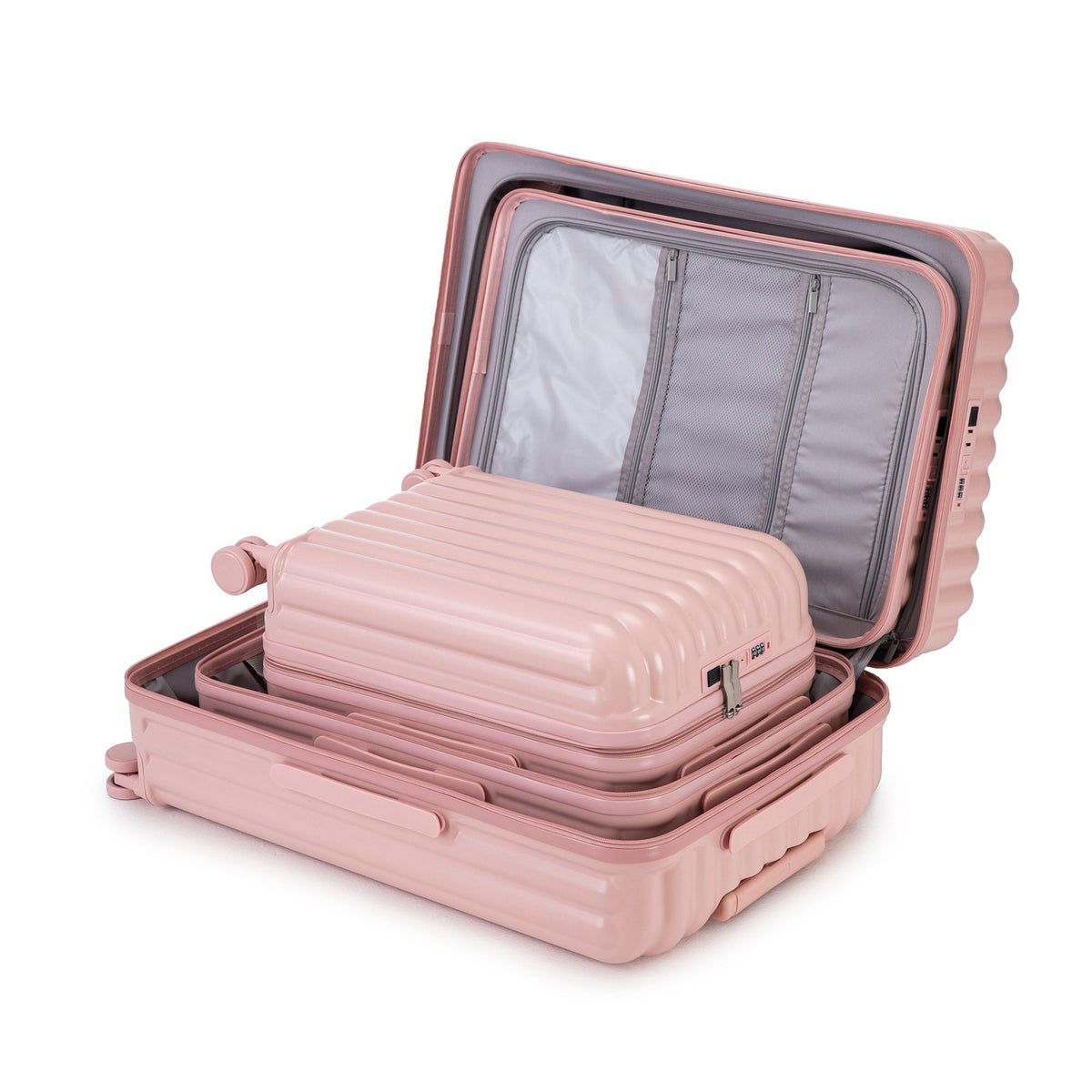 Spinner Wheel Luggage Set with USB Port and Holders - Pink, Black, Green