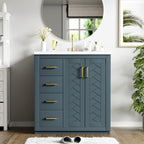 Ceramic Sink Vanity Combo with 3 Drawers and Soft Closing Doors - 30"