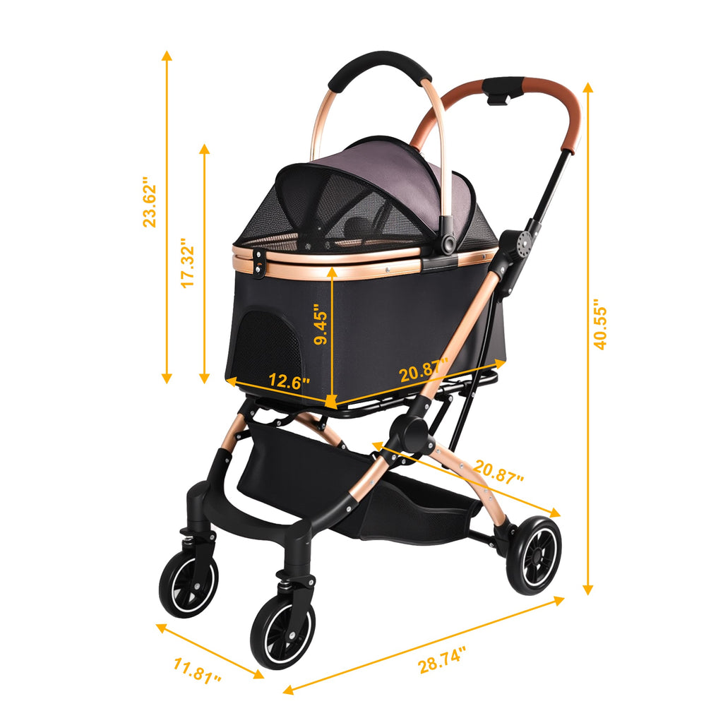 2-in-1 Foldable Pet Stroller with Detachable Carrier and Sun Canopy - Gray