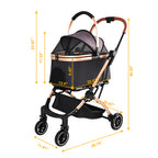 2-in-1 Foldable Pet Stroller with Detachable Carrier and Sun Canopy - Gray