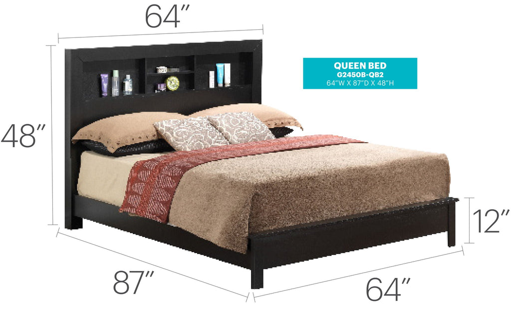 Transitional Storage Bed with Headboard Shelving - Multiple Colors