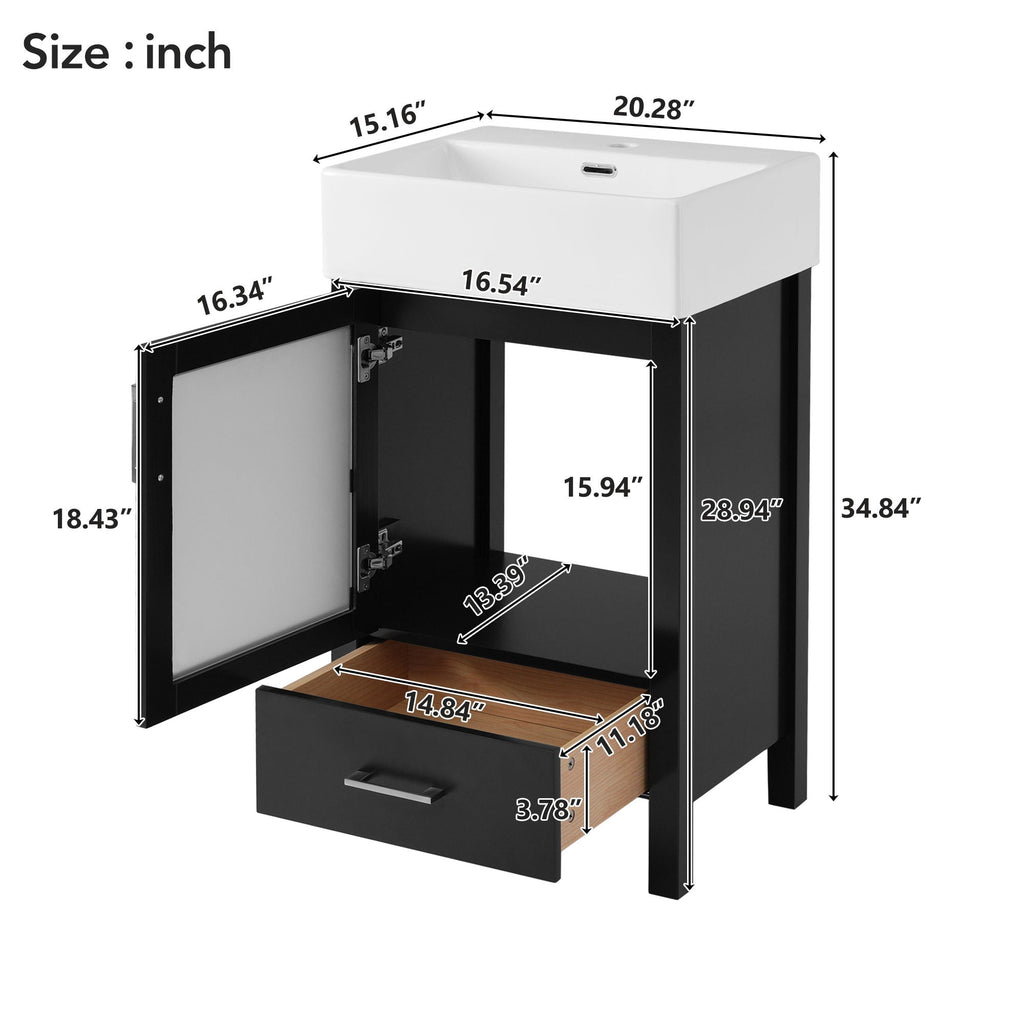 Bathroom Vanity with Ceramic Sink and Ample Storage - Blue, Green, or Black