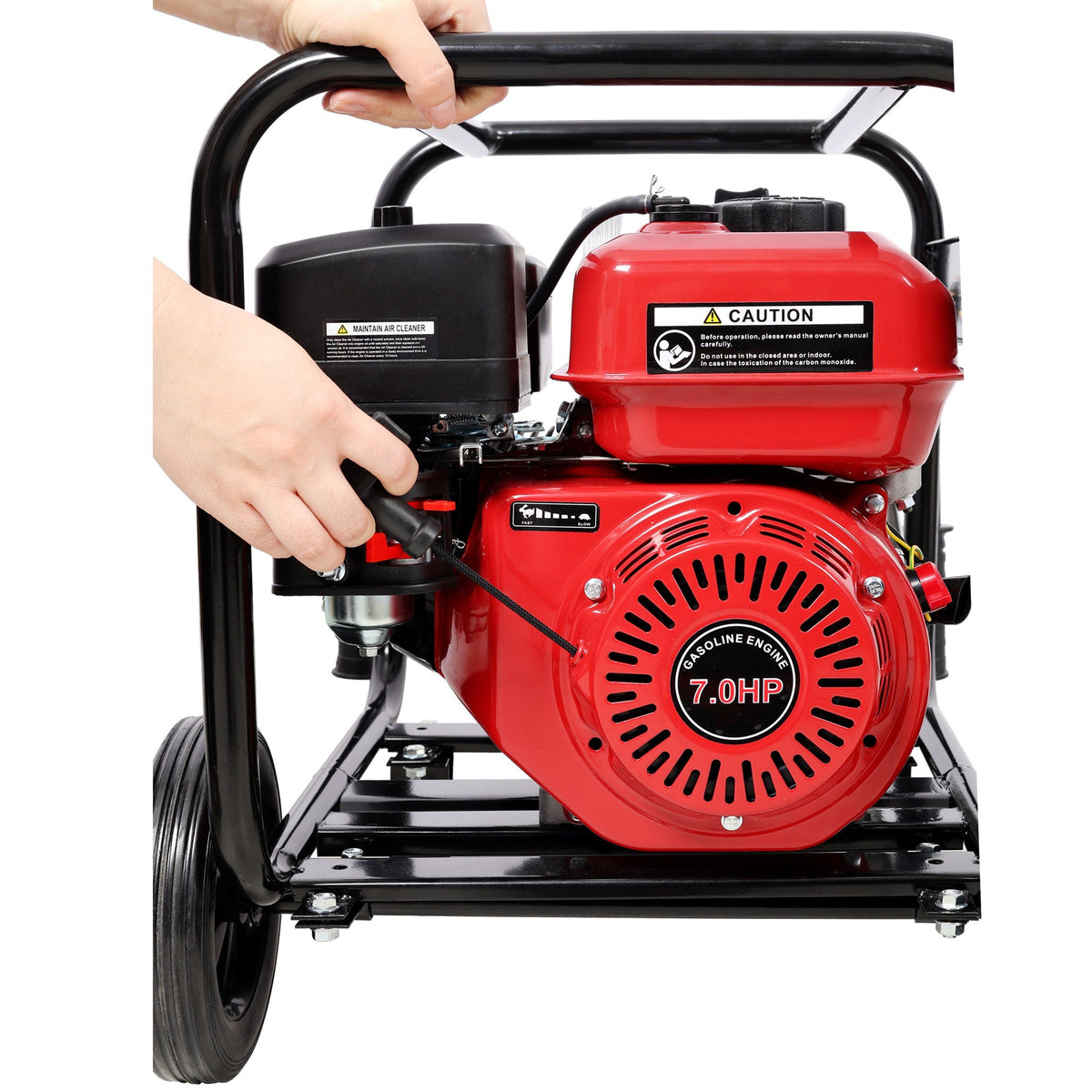 Gas Engine Powered Water Pump with Wheels and Handle – Black/Red