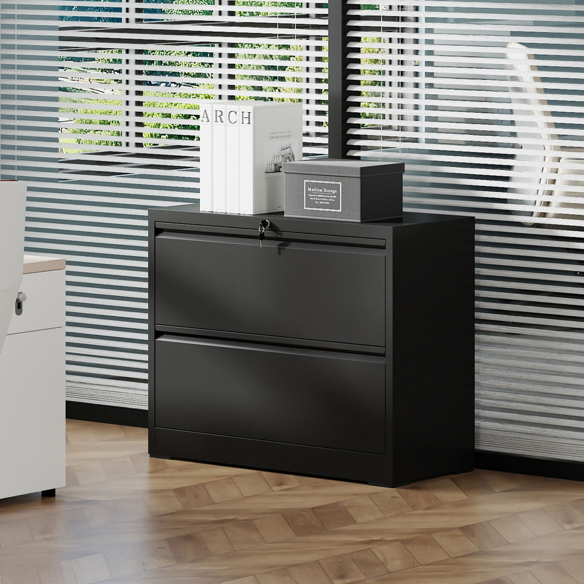 Black Lateral File Cabinet with Heavy Duty Locking Drawers