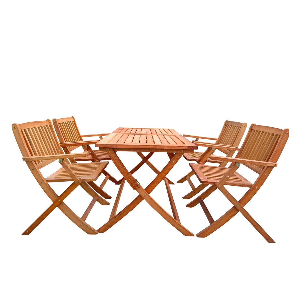 Teak 5 Piece Patio Dining Set with Folding Chairs - Solid Wood