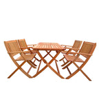 Teak 5 Piece Patio Dining Set with Folding Chairs - Solid Wood