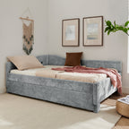 Full Size Curved Chenille Daybed with Trundle and USB Port