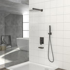 Square Shower System with Waterfall Tub Spout and Valve - Black