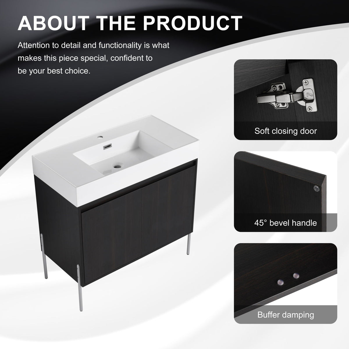 Freestanding Bathroom Vanity With Resin Sink And Storage Cabinet