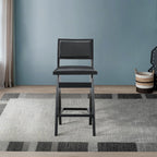 Black Bar Stools Set of 2 with Full Back Support - PU Leather