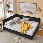 Mid-Century Storage Upholstered Tufted Bed Frame with Backrest and Armrests - Multiple Colors