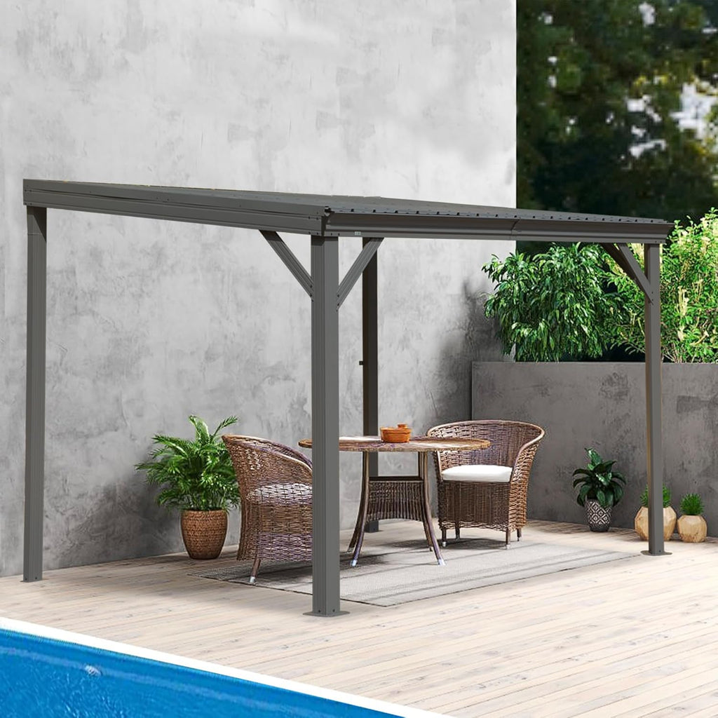 8' x 10' Lean To Gazebo with Upgraded Drainage System - Gray