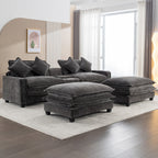 Modern Sectional Sofa with Removable Ottomans, USB Ports - Dark Gray or Light Blue