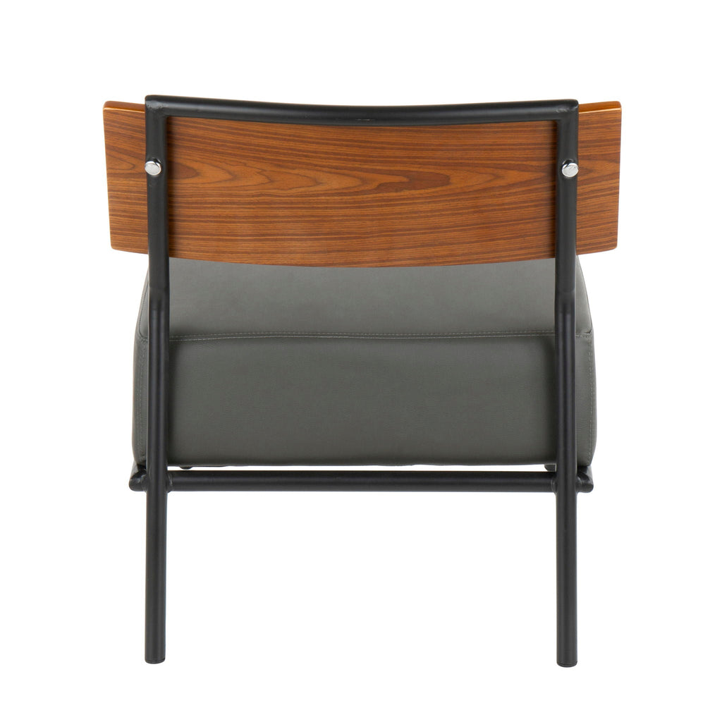 Contemporary Side Chair with Walnut Back and Faux Leather - Gray