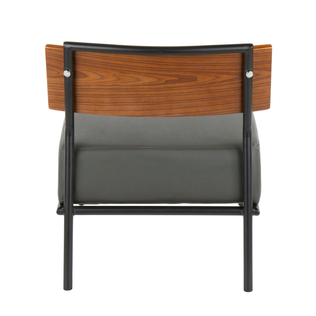 Contemporary Side Chair with Walnut Back and Faux Leather - Gray