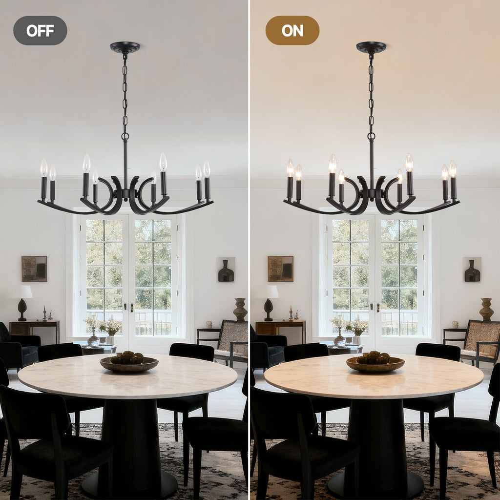 8-Light Farmhouse Chandelier with Adjustable Height - Black Metal
