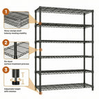 6-Tier Metal Storage Shelves with 2100LBS Capacity - Carbon Steel