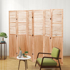 Light Brown Panel Folding Room Divider with Metal Hinges - Solid Wood