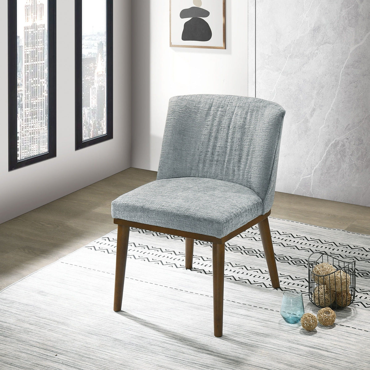 Mid-Century Dining Chair Set of 2 with Solid Wood Frame - Dark Gray or White