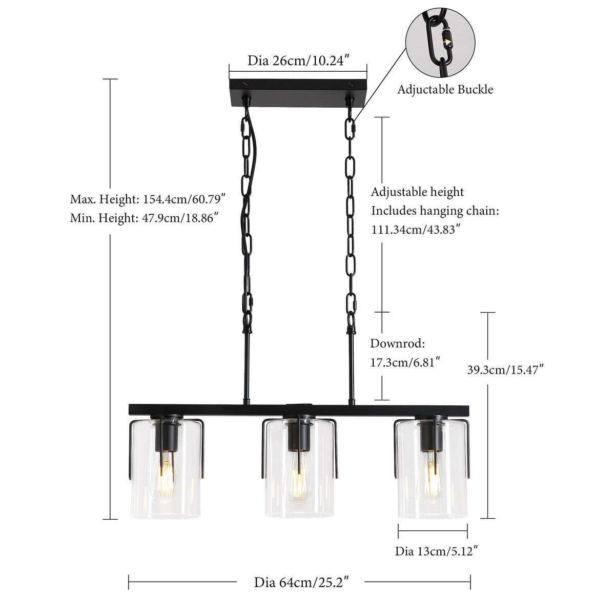 Adjustable Pendant Lighting with Clear Glass Shade - Black or Gold