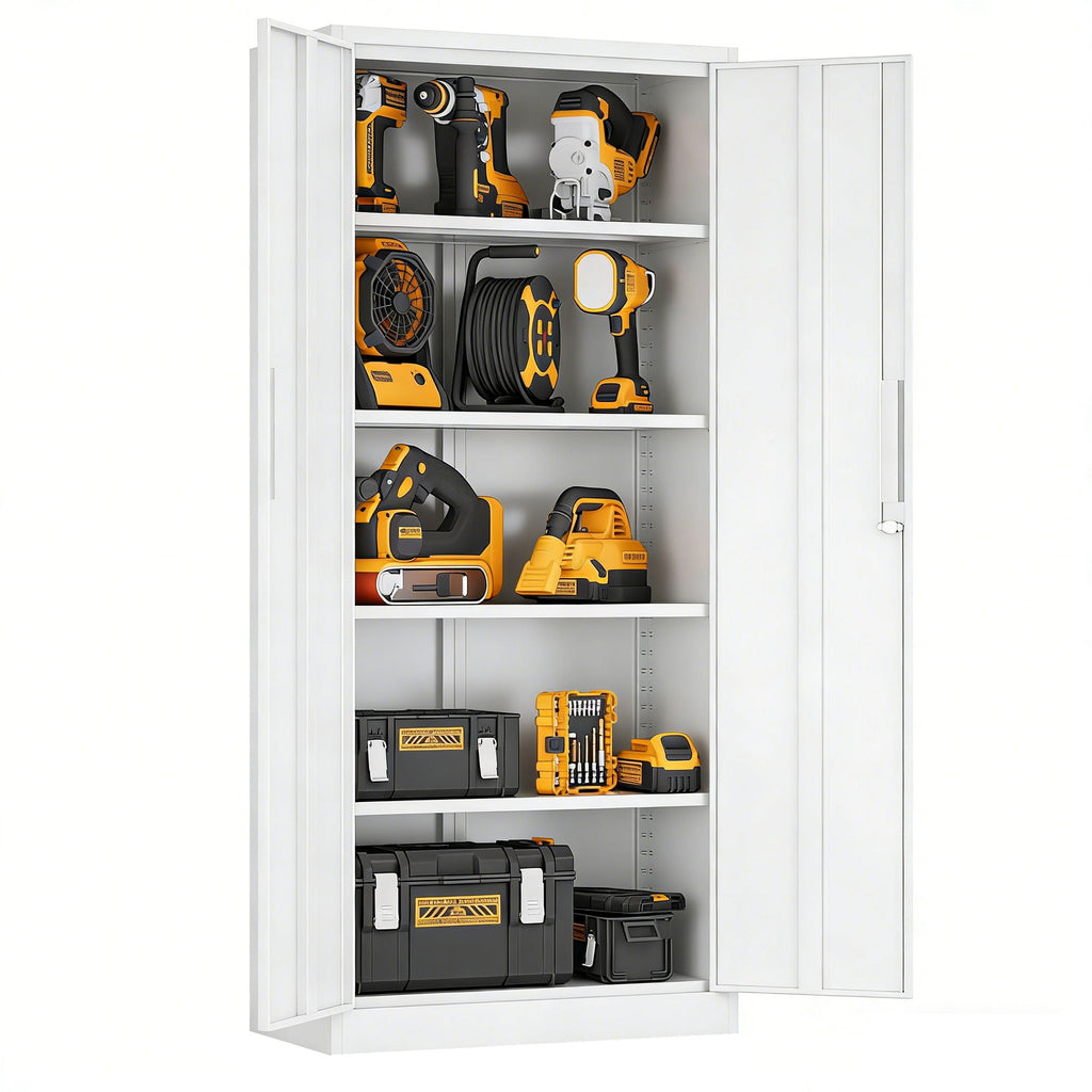 Steel Garage Storage Cabinet with Adjustable Shelves and Lock – Black or White