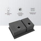Double Bowl Kitchen Sink 16 Gauge with 2 10" Deep Basins - Gunmetal Black