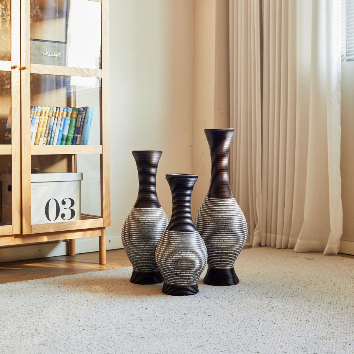 Tall Designer Floor Vase with Elegant 2 Tone - White or Dark Brown