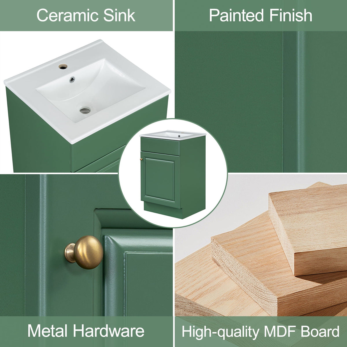 Bathroom Vanity with Sink and Adjustable Shelf - Multiple Colors