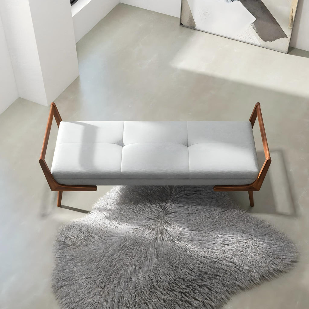 Gray Upholstered Bench with Biscuit Tufting - 51.2" Wide