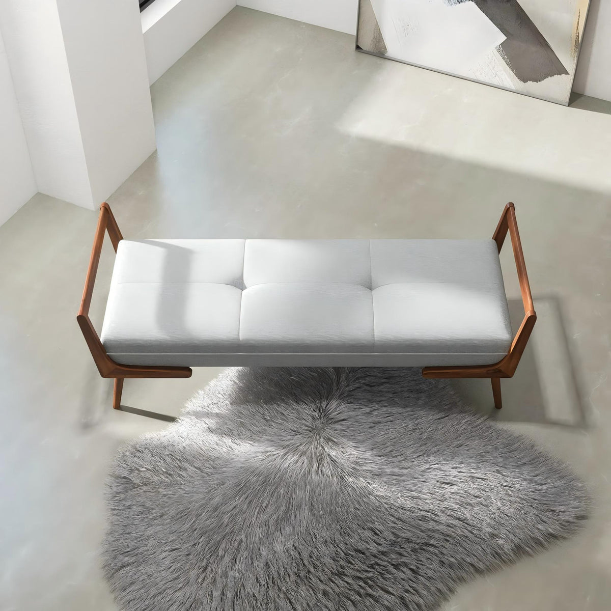 Gray Upholstered Bench with Biscuit Tufting - 51.2" Wide