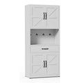 White Steel Kitchen Pantry Cabinet with Adjustable Shelves, Drawers and Hooks