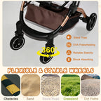 2-in-1 Foldable Pet Stroller with Sun Canopy - Khaki & Gold