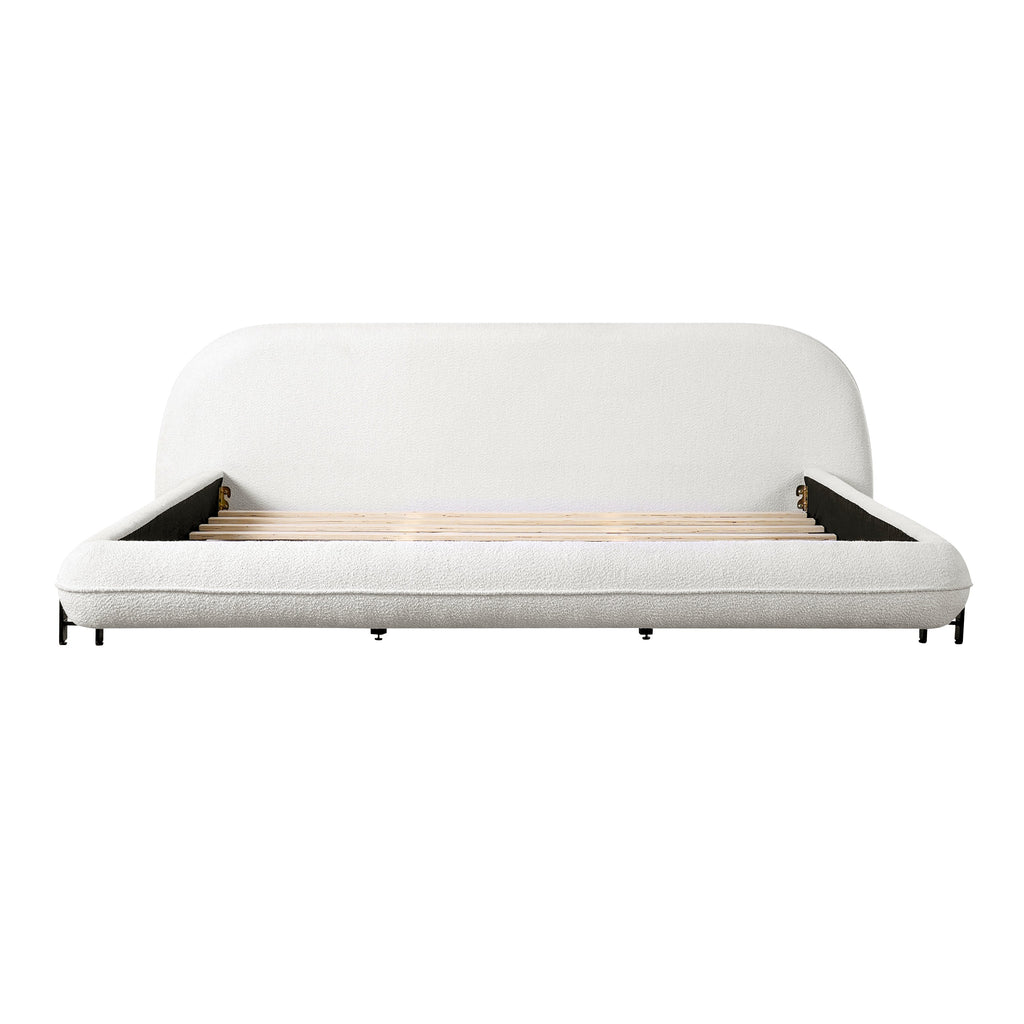King Size Bed Frame with Boucle Fabric and Thick Headboard - Off White