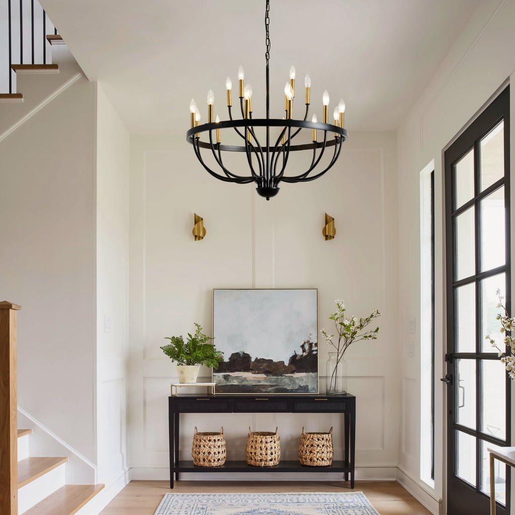 18-Light Industrial Iron Candle Chandelier with Adjustable Height - Gold & Black