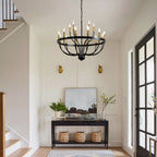 18-Light Industrial Iron Candle Chandelier with Adjustable Height - Gold & Black