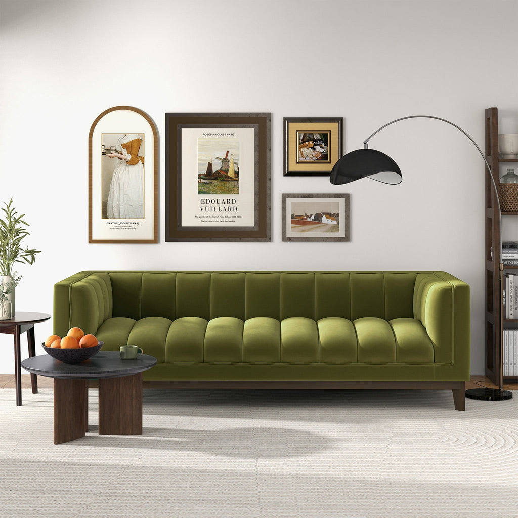 Mid Century Modern Sofa with Pet-Friendly Upholstery - White, Green, Orange