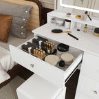 Fashion Vanity Desk with Mirror & Dimmable LED Lights - White MDF