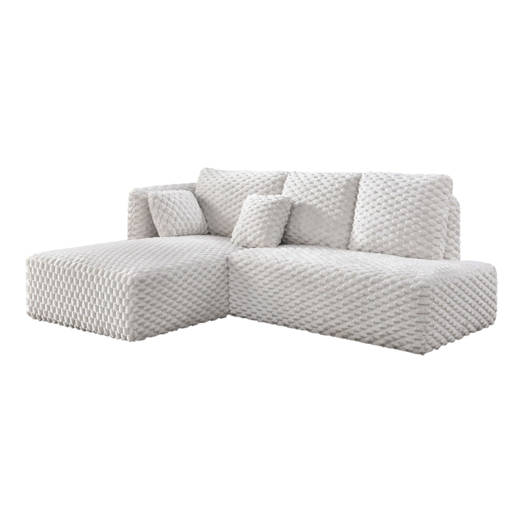 Ivory Sectional Sofa with Chaise - Corduroy Upholstery