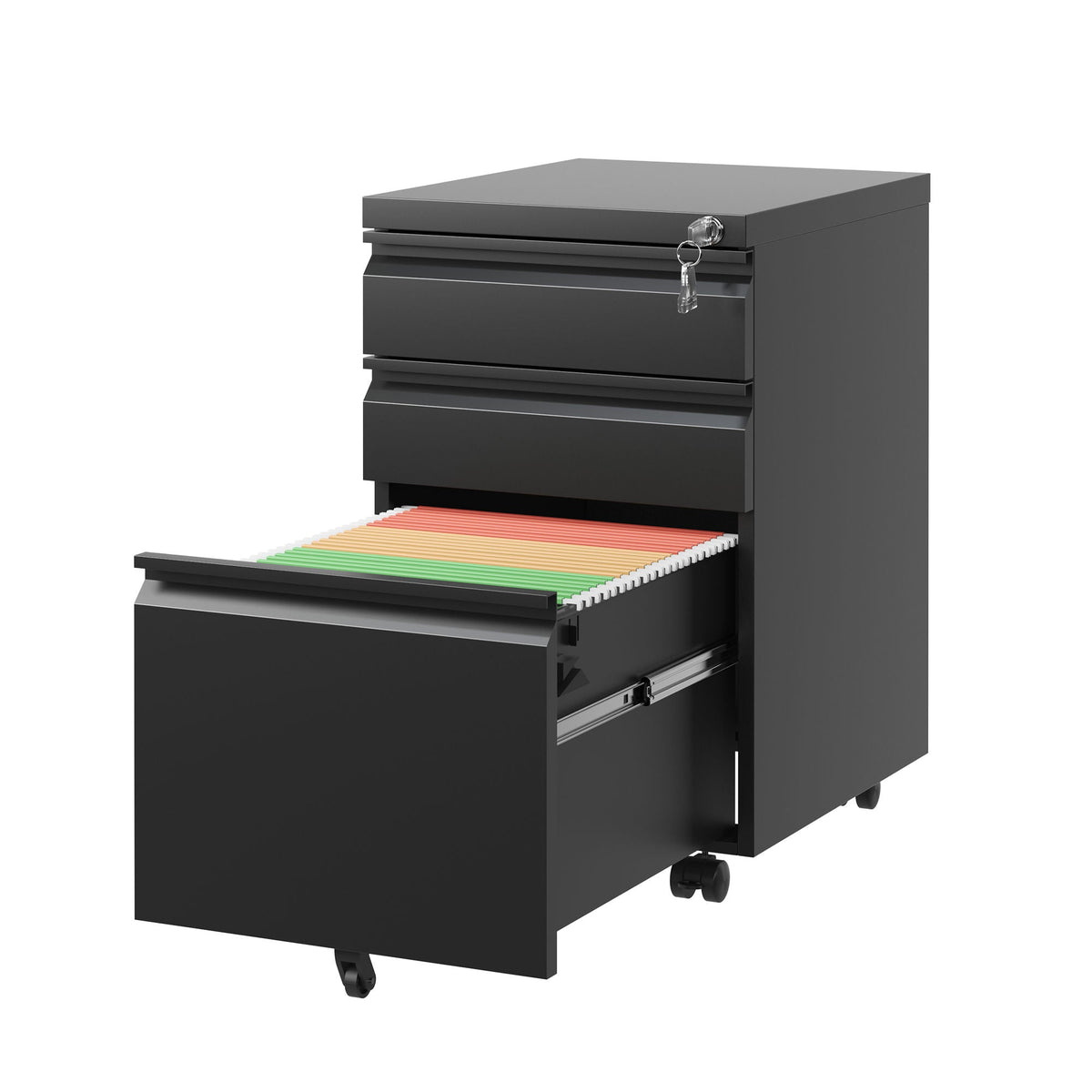 Metal Drawer Mobile File Cabinet with Lock for Secure Organization - White or Black