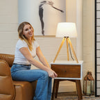 Decorative LED Desk Lamp with 3-Legged Solid Wood Base - Natural