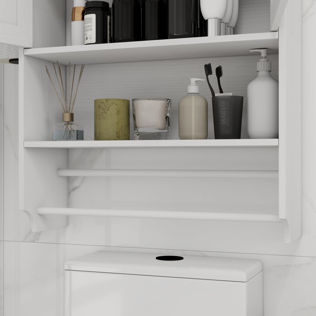 Bathroom Wall Cabinet with Adjustable Shelf and Towel Bar - White