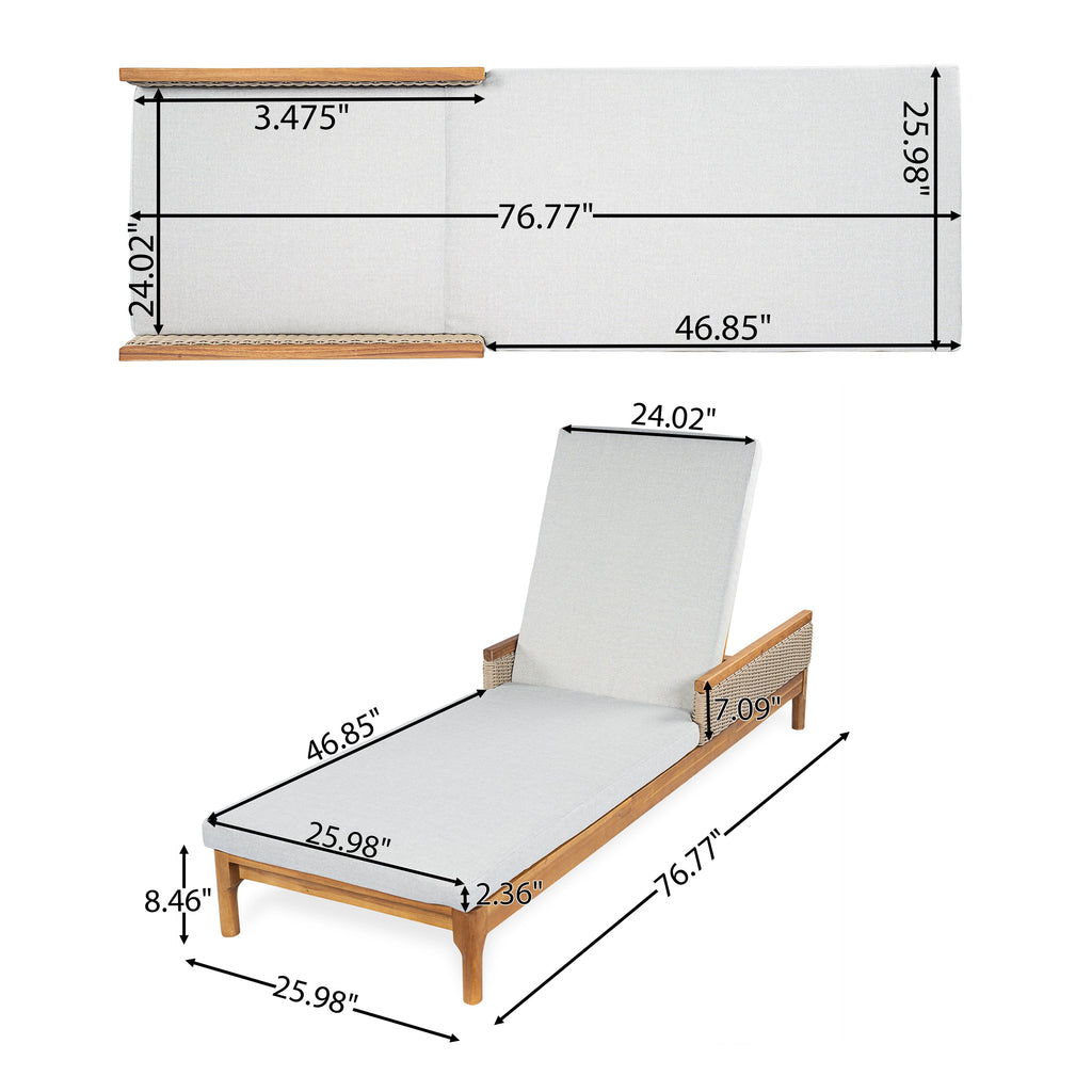 Solid Acacia Wood Sun Lounger Set with Grey Cushions - Outdoor