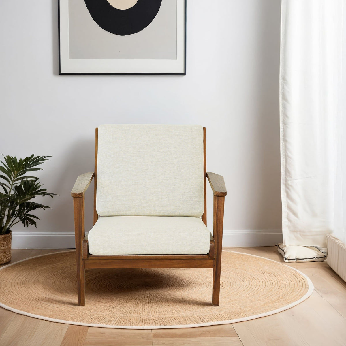Genuine Lounge Chair with Solid Wood Frame - Beige, Green, Light Blue